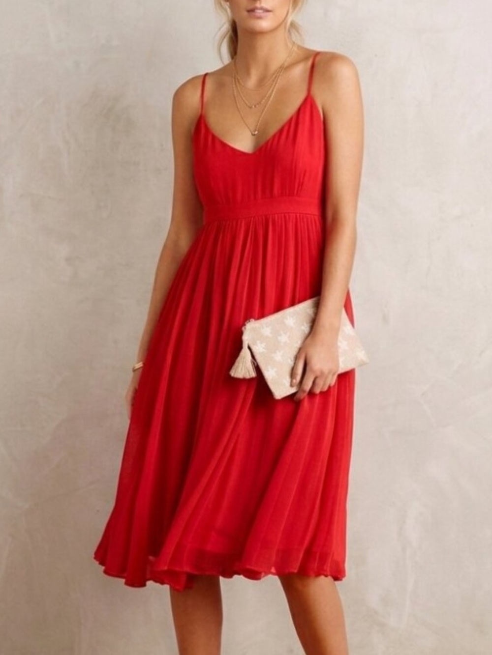 Anthropologie HD in Paris Women's Red Marana Chiffon Dress Size 14 - 8359